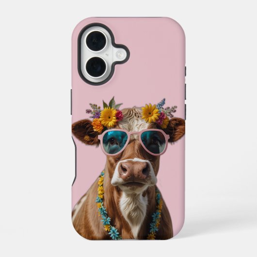 サングラス付き明るい牛 iPhone 16ケース (裏面)