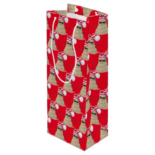 サングラス付き熱帯クリスマスサンド雪だるま ワインギフトバッグ (裏面アングル)