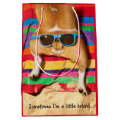 サングラス付き犬お尻 ミディアムペーパーバッグ (正面)