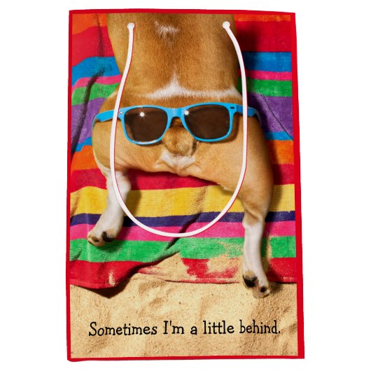 サングラス付き犬お尻 ミディアムペーパーバッグ (正面)