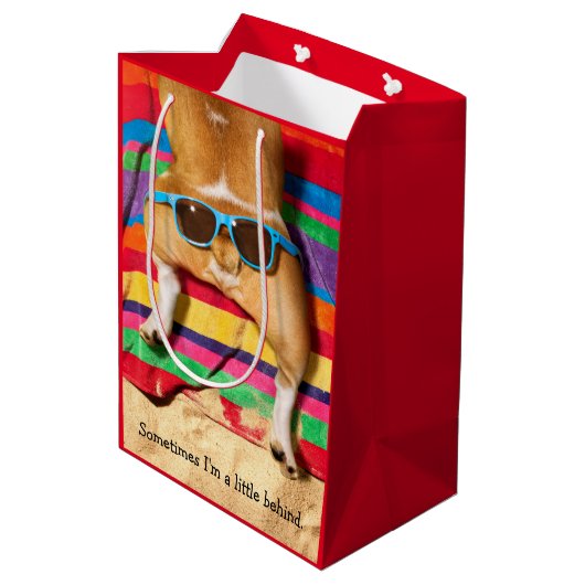 サングラス付き犬お尻 ミディアムペーパーバッグ (裏面アングル)