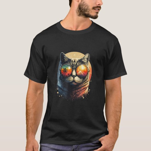 サングラス付き猫5 Tシャツ (正面)
