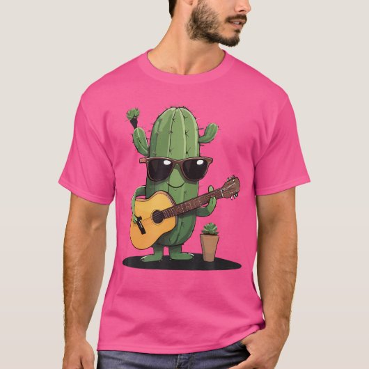 サングラス付サボテン及びアコースティックギターサボテン Tシャツ (正面)