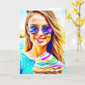 サングラス入りカップケーキ誕生日 カード (黄色い花)