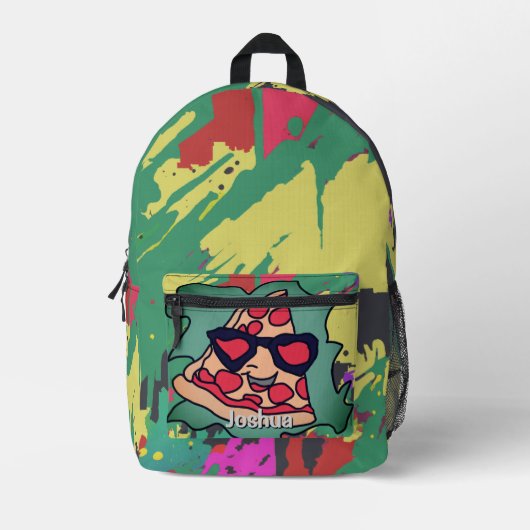 サングラス入りミニマルなピザ プリントバックパック (正面)