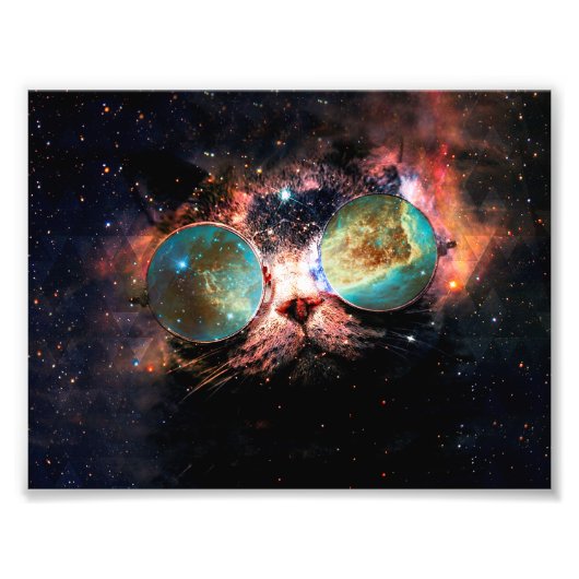 サングラス入りミニマル猫宇宙 フォトプリント            (正面)