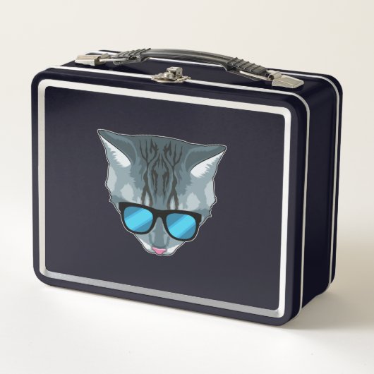 サングラス入り猫 メタルランチボックス (正面)