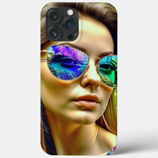 サングラス反射する花を持つ美しい少女 Case-Mate iPhoneケース (裏面)