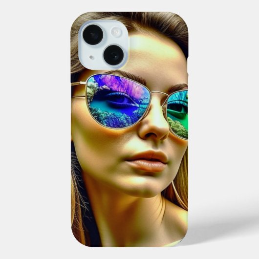サングラス反射する花を持つ美しい少女 Case-Mate iPhoneケース (裏面)