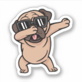 サングラス姿でダビングするパグのイラスト シール (正面)