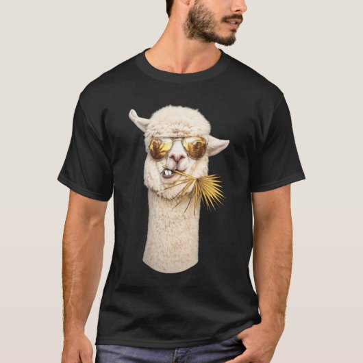 サングラス姿のクールなラマ Tシャツ (正面)
