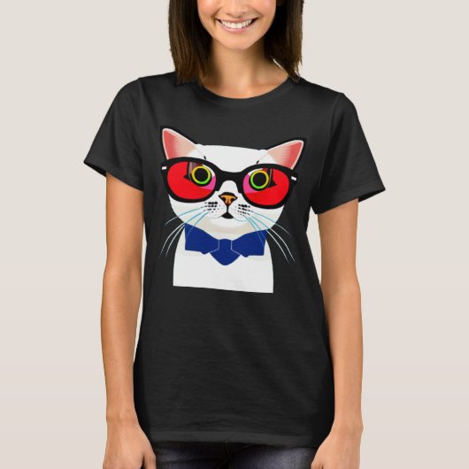 サングラス姿のスタイリッシュな猫 Tシャツ (正面)