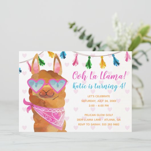 サングラス姿のラマ,誕生日パーティーの招待 招待状 (スタンド正面)