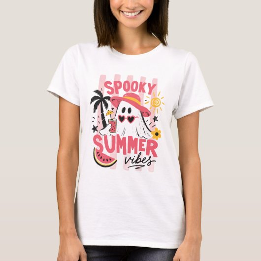 サングラス姿の幽霊が夏を楽しむ Tシャツ (正面)