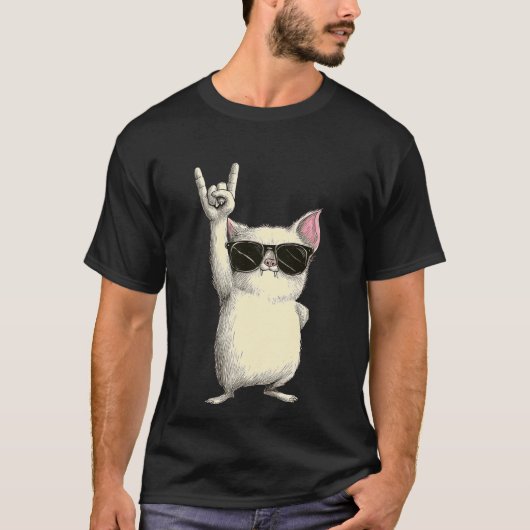 サングラス姿勢のロックオン猫 Tシャツ (正面)