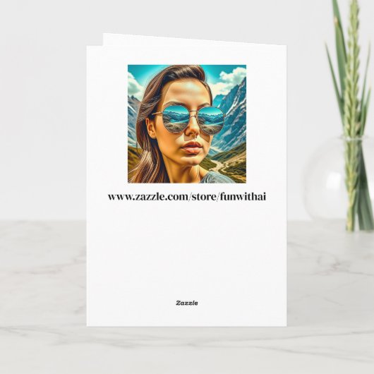 サングラス山の反射の美しい女性 カード (裏面)