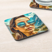 サングラス山の反射の美しい女性 コースター (左側)