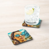 サングラス山の反射の美しい女性 コースター (右側)