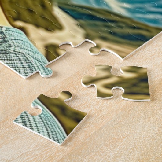 サングラス山の反射の美しい女性 ジグソーパズル (側面)