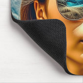 サングラス山の反射の美しい女性 マウスパッド (コーナー)