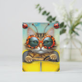 サングラス水玉模様運転車のかわいい猫 ポストカード (スタンド正面)