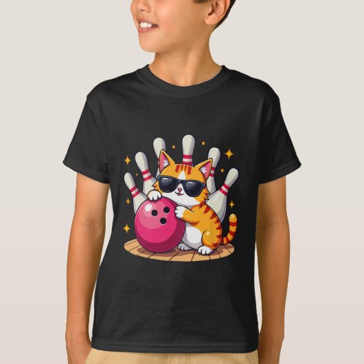 サングラス猫のボーリングが遊可愛い猫男性へ Tシャツ (正面)