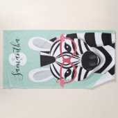 サングラス白黒ゼブラピンクフラミンゴ名 ビーチタオル (正面)