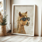 サングラス絵画の技をお洒落持つ馬 ポスター