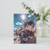 サングラス葉書を着た海辺の猫 ポストカード (スタンド正面)