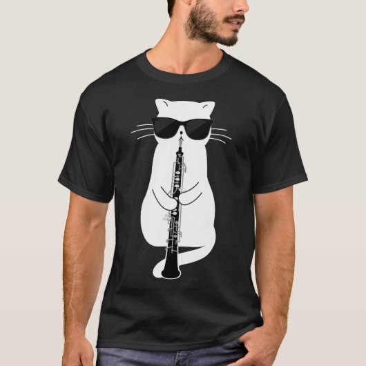 サングラス遊オボエを着た猫 Tシャツ (正面)