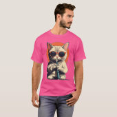 サングラス遊フルートの可愛いおもしろいCaを着た猫 Tシャツ (正面フル)