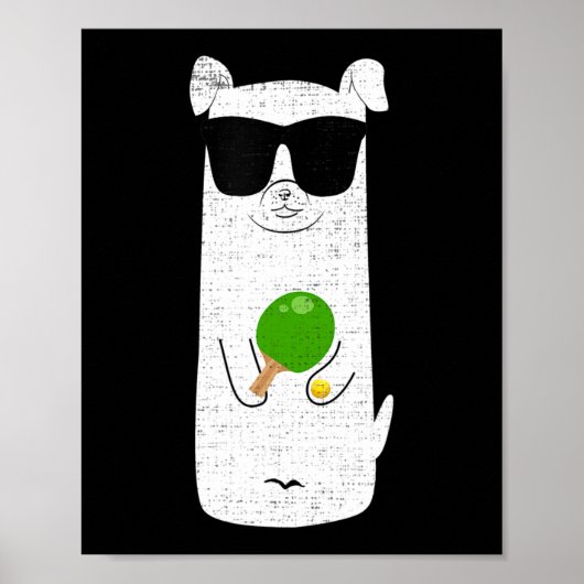 サングラス遊卓球おもしろいSpを装着した犬 ポスター (正面)