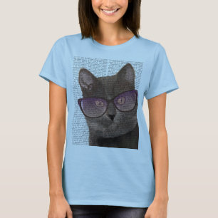 サングラス2を持つ黒猫 Tシャツ