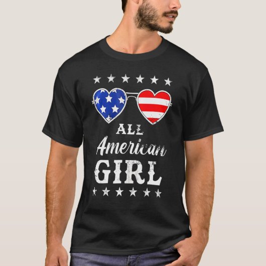サングラス7月4日の愛国心のある全米の少女 Tシャツ (正面)
