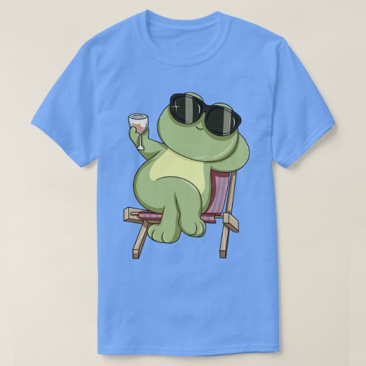 サングラス・アンド・ドリンク付きカエル Tシャツ (デザイン正面)