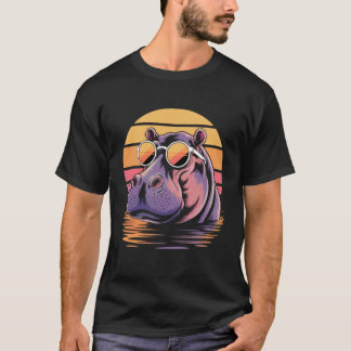 サングラス カバ ビーチ 日没 カバ 可愛い Tシャツ