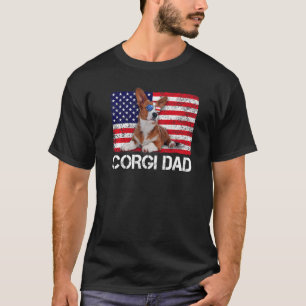 サングラス コーギー お父さん フラッグ アメリカ アメリカ合衆国 犬 Tシャツ