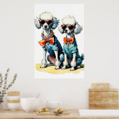 サングラス&ジェムストーンカラー付きシックなプードルデュオ ポスター (キッチン)