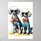 サングラス&ジェムストーンカラー付きシックなプードルデュオ ポスター (正面)