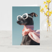 サングラス+スカーフのオシャレな犬 カード (黄色い花)
