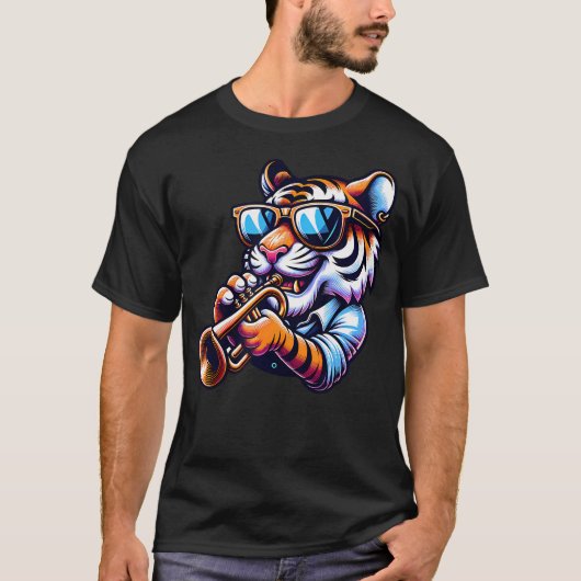 サングラス トランペット 虎 Tシャツ (正面)