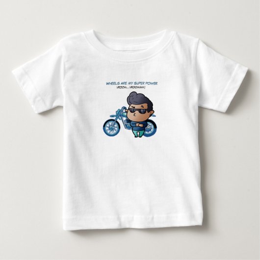 サングラス＆バイクのTシャツを着た少年 ベビーTシャツ (正面)