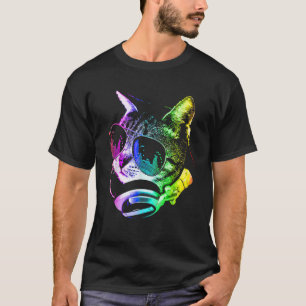 サングラス+ヘッドホンのレインボー・ミュージック・キャット Tシャツ