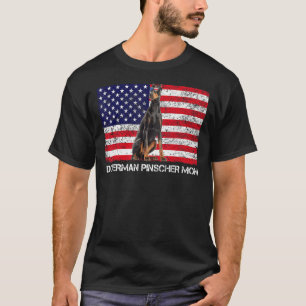 サングラス(犬)ドーベルマン・ピンシェルママ国旗アメリカ Tシャツ