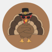 サングラックールクス付きトルコ感謝祭ブラウン ラウンドシール (正面)