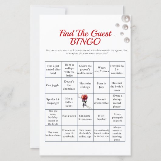 サングリアサーチザゲストブライダルシャワービンゴゲーム (正面)