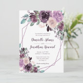 サングリアパープルフローラ幾何結婚の | 招待状 (スタンド正面)