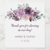 サングリアパープルマウブウォーターカラー結婚フローラ ワインラベル (シングルラベル)