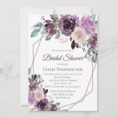 サングリアパープルメイブウォーターカラーブライダルシャワー 招待状 (正面)