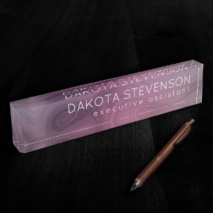 サングリア層 Moody Pink and Purple Luxe Agate デスクネームプレート